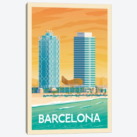 Barcelona Spain Travel Poster Canvas Print #OTP6} by Olahoop Travel Posters Canvas Art Print