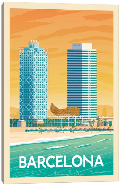 Barcelona Spain Travel Poster Canvas Art Print - Olahoop Travel Posters