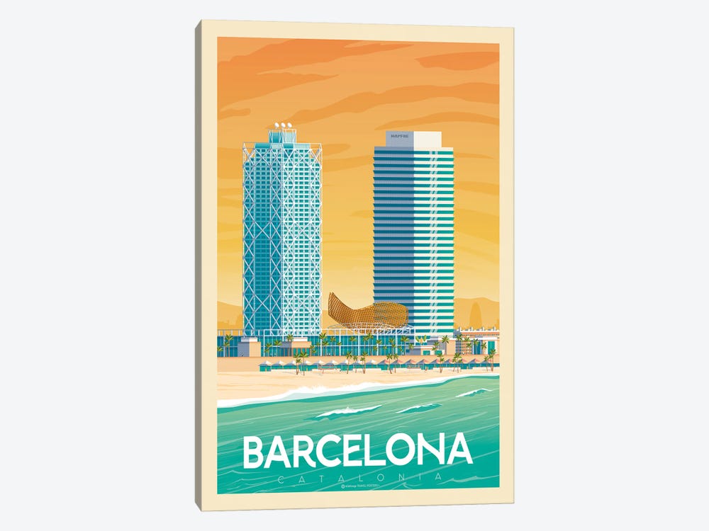 Barcelona Spain Travel Poster by Olahoop Travel Posters 1-piece Canvas Art