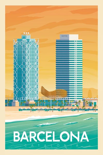 Catalonia: Barcelona Spain Travel Poster by Olahoop Travel Posters