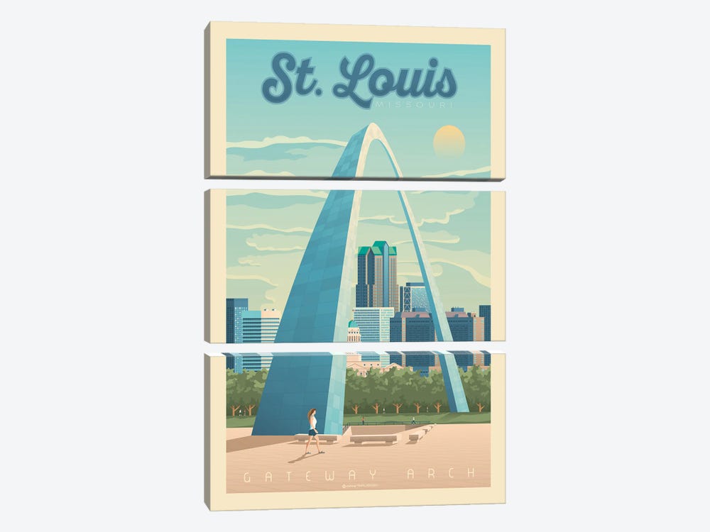 St Louis Travel Poster by Olahoop Travel Posters 3-piece Canvas Art