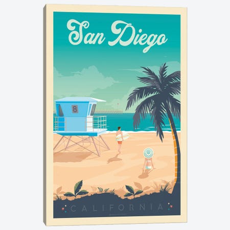 San Diego California Travel Poster Canvas Print #OTP73} by Olahoop Travel Posters Canvas Print