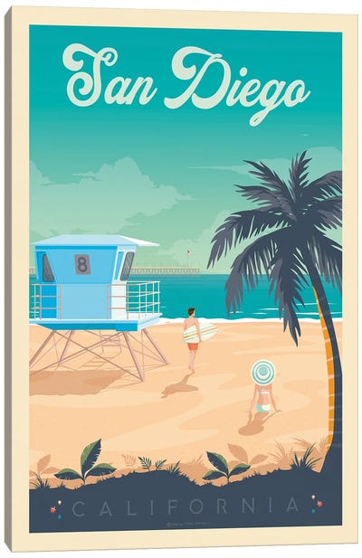 San Diego California Travel Poster Canvas Art Print - Olahoop Travel Posters