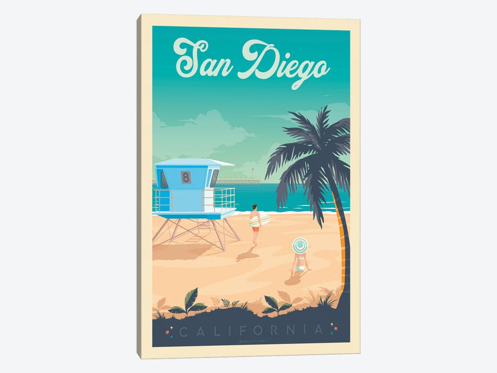 San Diego California Travel Poster by Olahoop Travel Posters 1-piece Art Print