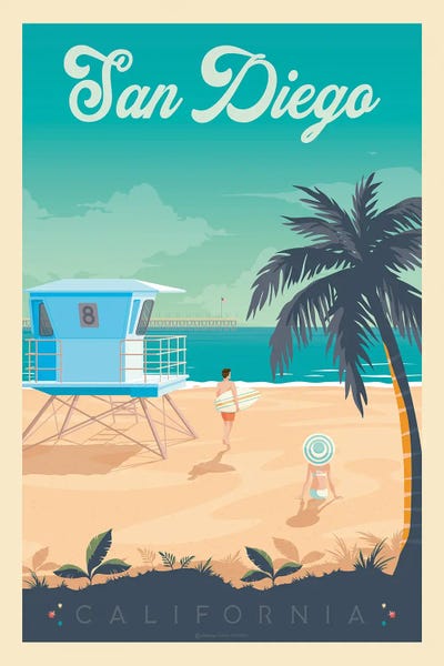 Olahoop Travel Posters: San Diego California Travel Poster by Olahoop Travel Posters