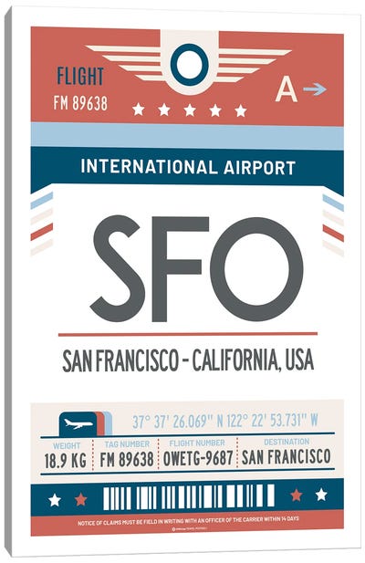 San Francisco Airport Tag Travel Poster Canvas Art Print - Adventure Seeker