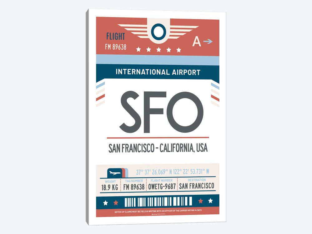 San Francisco Airport Tag Travel Poster by Olahoop Travel Posters 1-piece Canvas Art