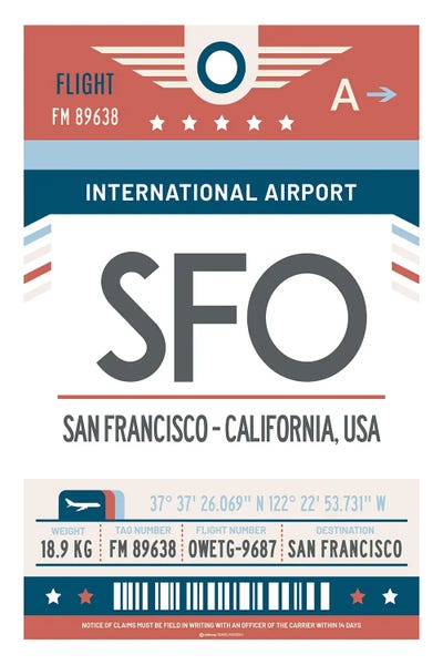 Olahoop Travel Posters: San Francisco Airport Tag Travel Poster by Olahoop Travel Posters