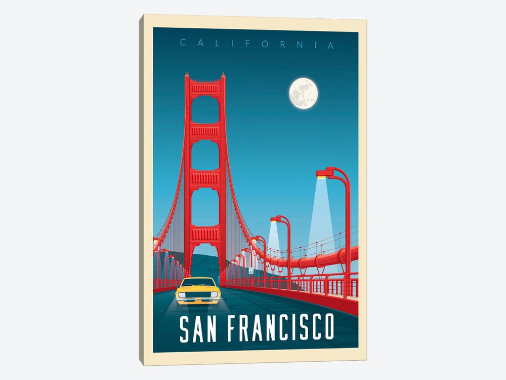 San Francisco Golden Gate Bridge Travel Poster by Olahoop Travel Posters 1-piece Canvas Art Print