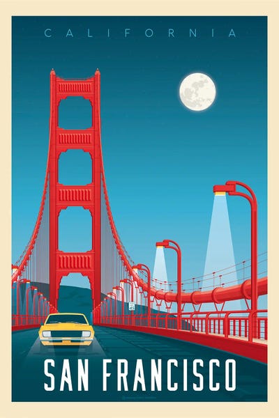 Olahoop Travel Posters: San Francisco Golden Gate Bridge Travel Poster by Olahoop Travel Posters