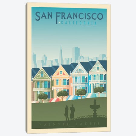 San Francisco Painted Ladies Travel Poster Canvas Print #OTP76} by Olahoop Travel Posters Canvas Wall Art