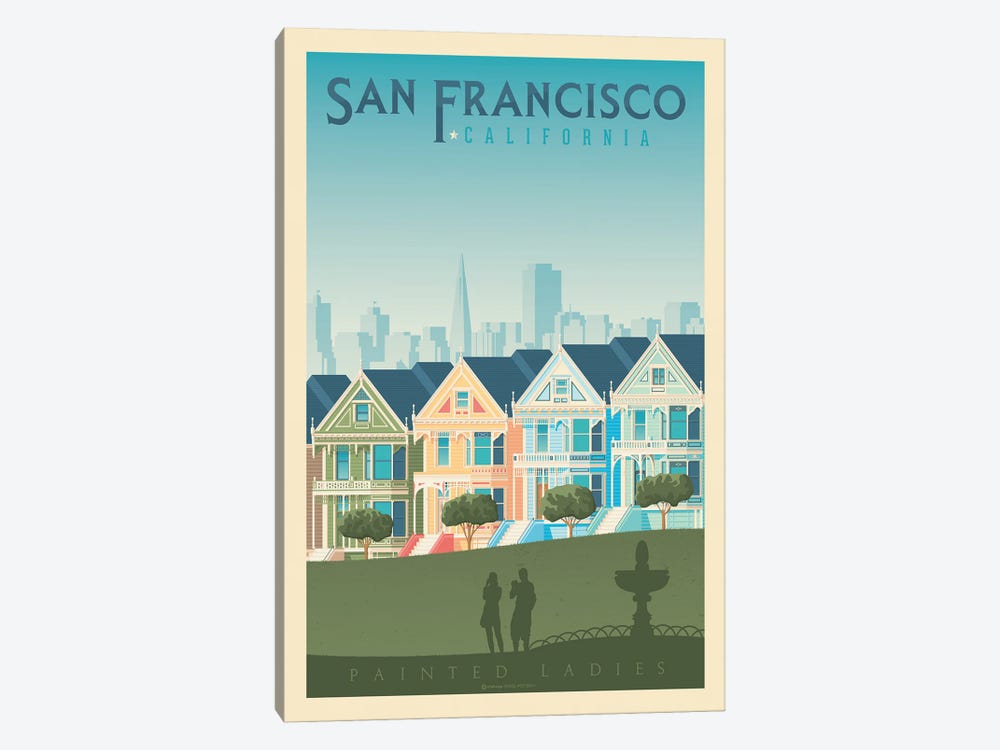 San Francisco Painted Ladies Travel Poster by Olahoop Travel Posters 1-piece Canvas Wall Art