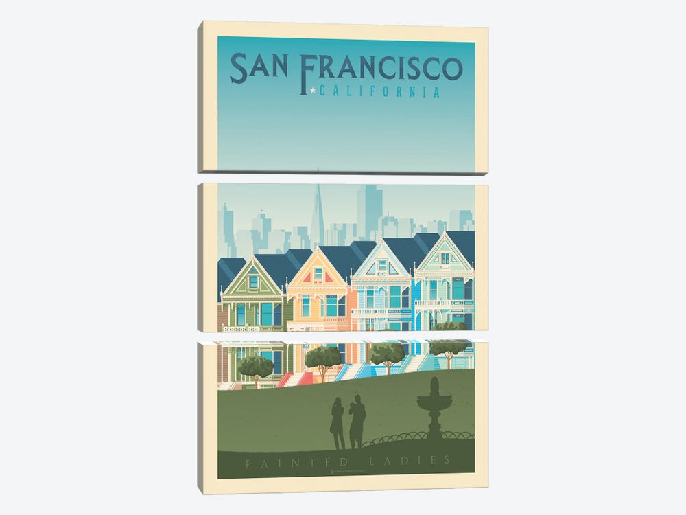 San Francisco Painted Ladies Travel Poster by Olahoop Travel Posters 3-piece Canvas Artwork
