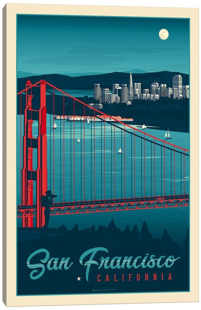 San Francisco California Travel Poster Canvas Art Print - Golden Gate Bridge