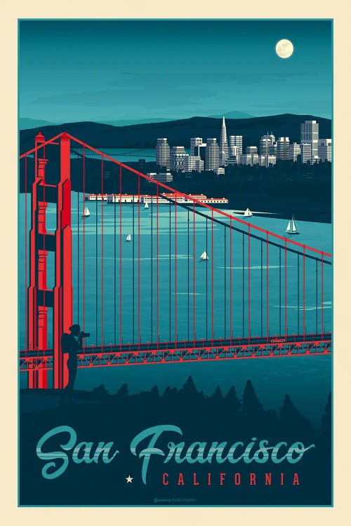 San Francisco California Travel Poster by Olahoop Travel Posters wall art