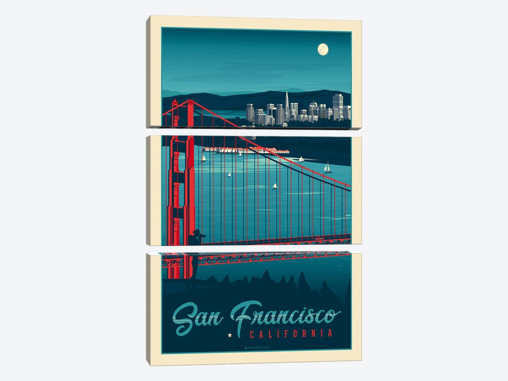 San Francisco California Travel Poster by Olahoop Travel Posters 3-piece Canvas Print