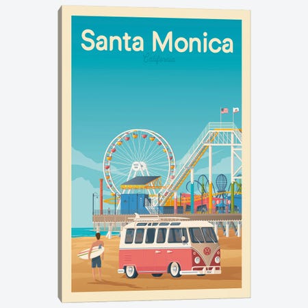 Santa Monica California Travel Poster Canvas Print #OTP78} by Olahoop Travel Posters Canvas Print