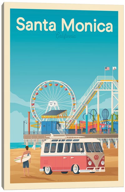 Santa Monica California Travel Poster Canvas Art Print - Amusement Park Art
