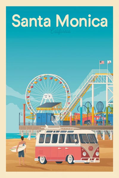 Amusement Parks: Santa Monica California Travel Poster by Olahoop Travel Posters