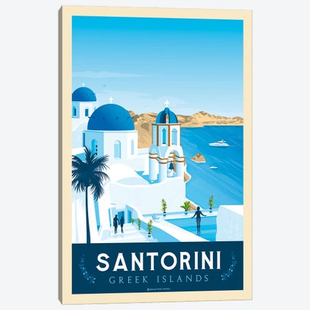 Santorini Greece Travel Poster Canvas Print #OTP79} by Olahoop Travel Posters Canvas Art Print
