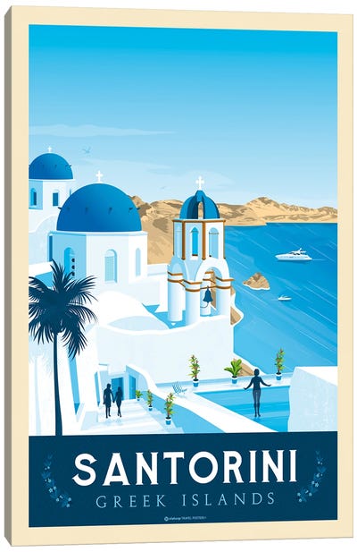Santorini Greece Travel Poster Canvas Art Print - Urban River, Lake & Waterfront Art