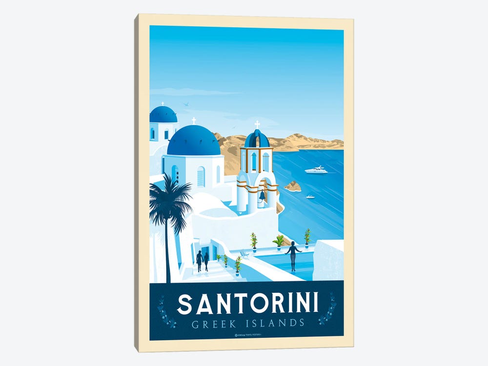 Santorini Greece Travel Poster by Olahoop Travel Posters 1-piece Canvas Print