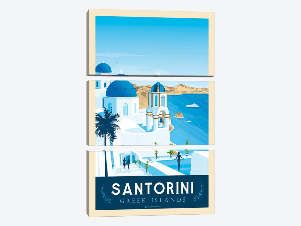 Santorini Greece Travel Poster by Olahoop Travel Posters 3-piece Canvas Print