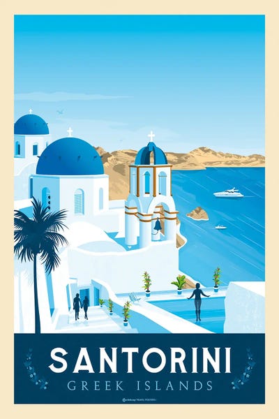 Olahoop Travel Posters: Santorini Greece Travel Poster by Olahoop Travel Posters