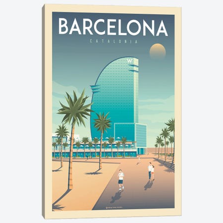 Barcelona Hotel W Spain Travel Poster Canvas Print #OTP7} by Olahoop Travel Posters Canvas Print