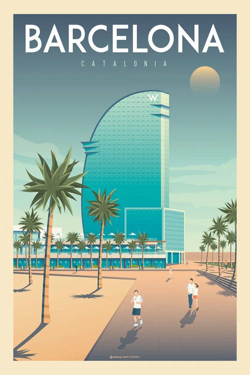 Barcelona Hotel W Spain Travel Poster by Olahoop Travel Posters wall art