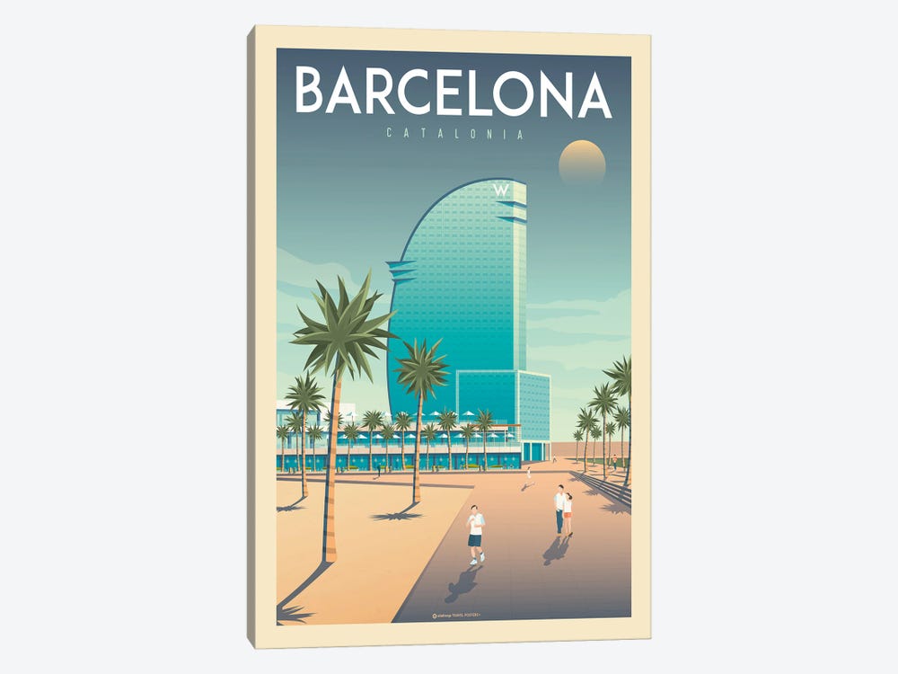 Barcelona Hotel W Spain Travel Poster by Olahoop Travel Posters 1-piece Canvas Print