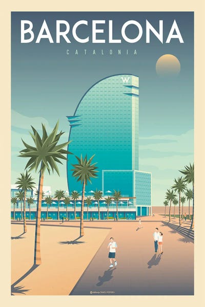 Spain: Barcelona Hotel W Spain Travel Poster by Olahoop Travel Posters