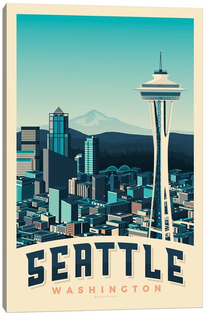 Seattle Space Needle Travel Poster Canvas Art Print - Space Needle