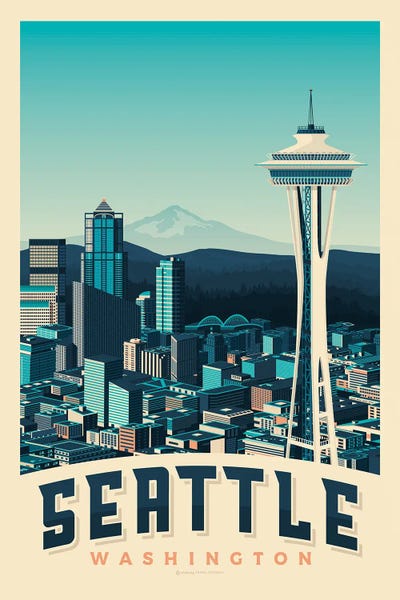 Washington: Seattle Space Needle Travel Poster by Olahoop Travel Posters