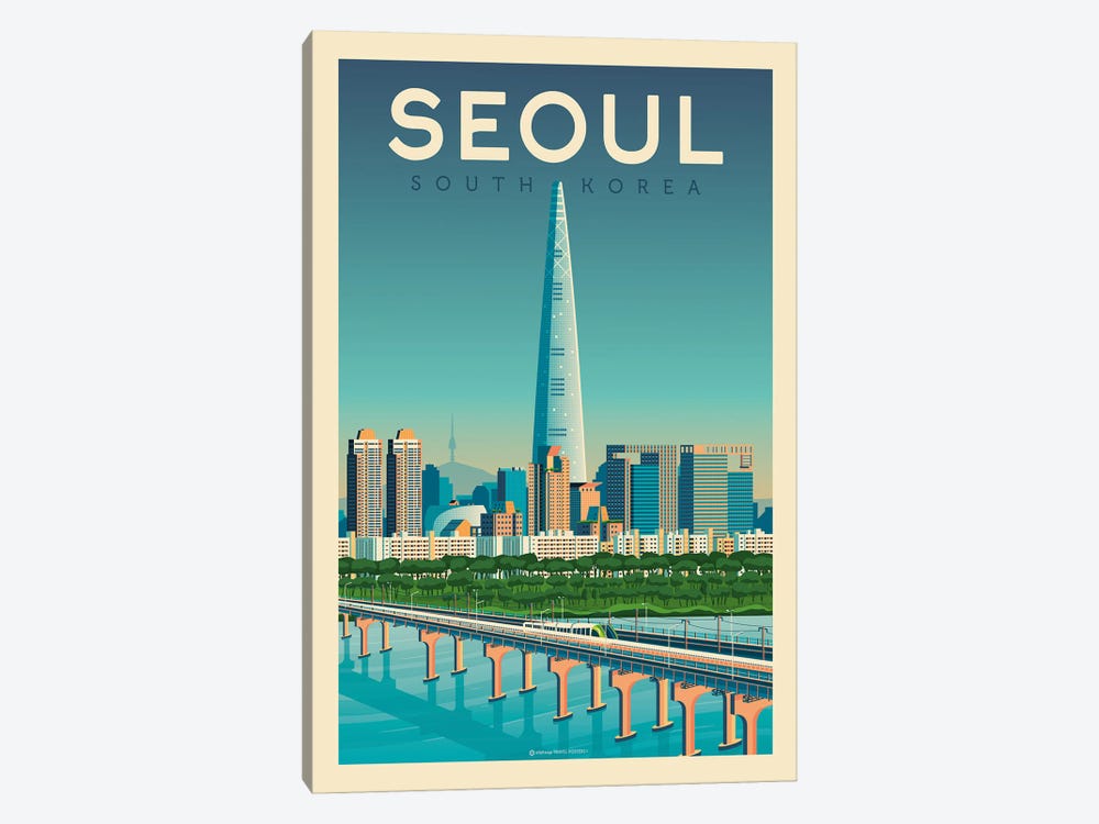 Seoul South Korea Travel Poster by Olahoop Travel Posters 1-piece Canvas Wall Art