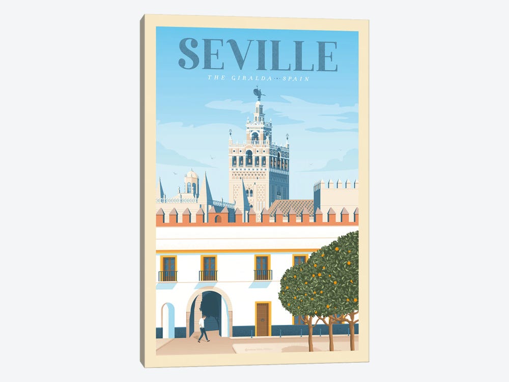 Seville Andalousia Travel Poster by Olahoop Travel Posters 1-piece Canvas Art Print