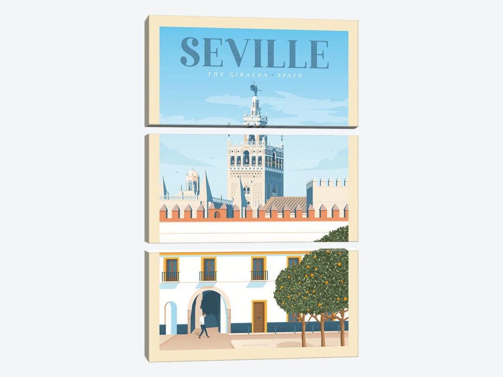 Seville Andalousia Travel Poster by Olahoop Travel Posters 3-piece Canvas Print