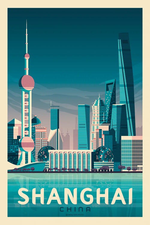 Shanghai China Travel Poster by Olahoop Travel Posters wall art