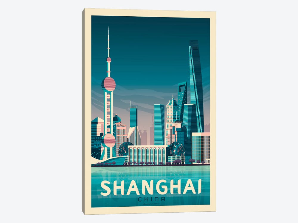 Shanghai China Travel Poster by Olahoop Travel Posters 1-piece Canvas Artwork