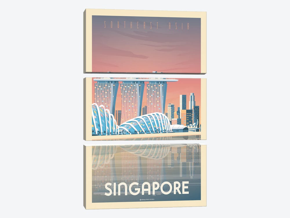 Singapore Marina Bay Sands Travel Poster by Olahoop Travel Posters 3-piece Canvas Print