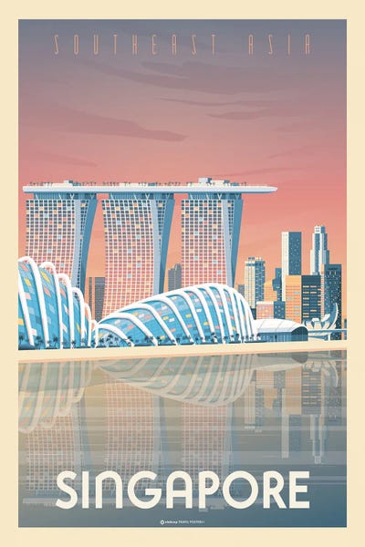 Southeast Asian Culture: Singapore Marina Bay Sands Travel Poster by Olahoop Travel Posters