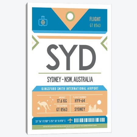 Sydney Airport Tag Travel Poster Canvas Print #OTP86} by Olahoop Travel Posters Canvas Print