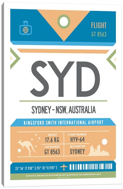 Sydney Airport Tag Travel Poster Canvas Art Print - New South Wales Art