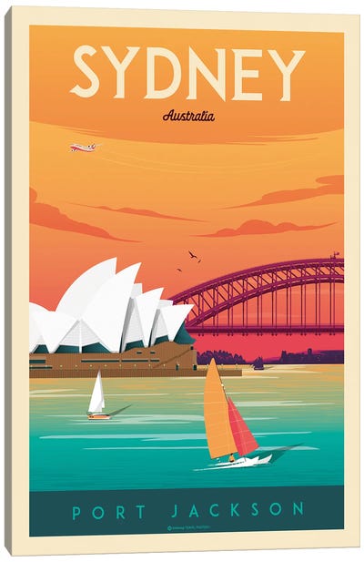 Sydney Australia Travel Poster Canvas Art Print - Cityscape Art