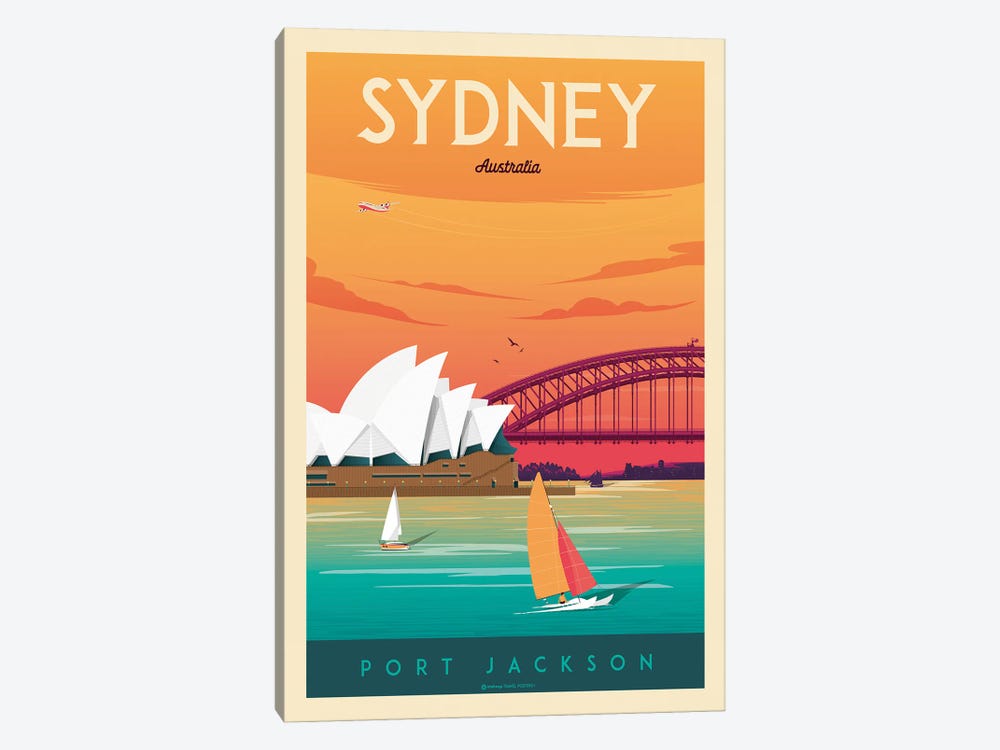 Sydney Australia Travel Poster by Olahoop Travel Posters 1-piece Canvas Artwork