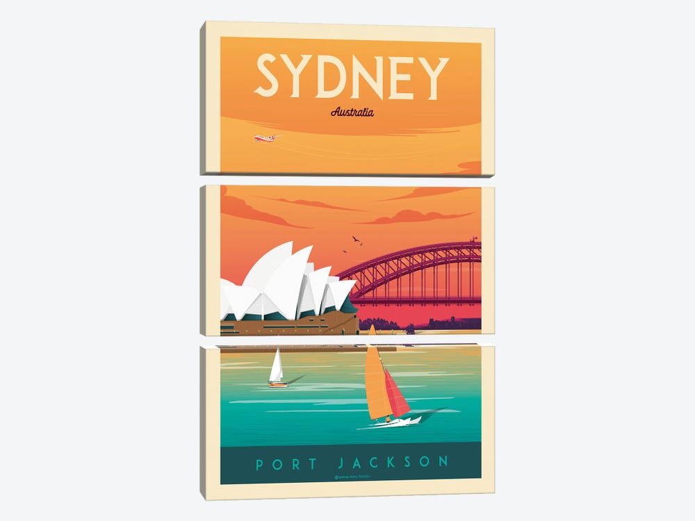 Sydney Australia Travel Poster by Olahoop Travel Posters 3-piece Canvas Art