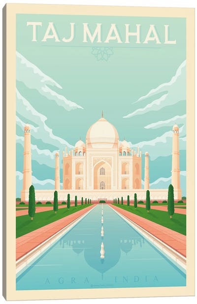 Taj Mahal India Travel Poster Canvas Art Print - Indian Décor