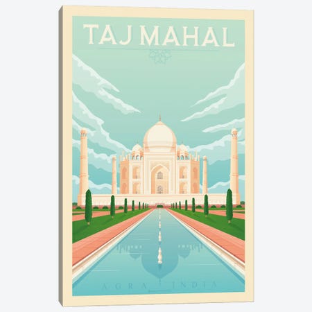 Taj Mahal India Travel Poster Canvas Print #OTP88} by Olahoop Travel Posters Canvas Art