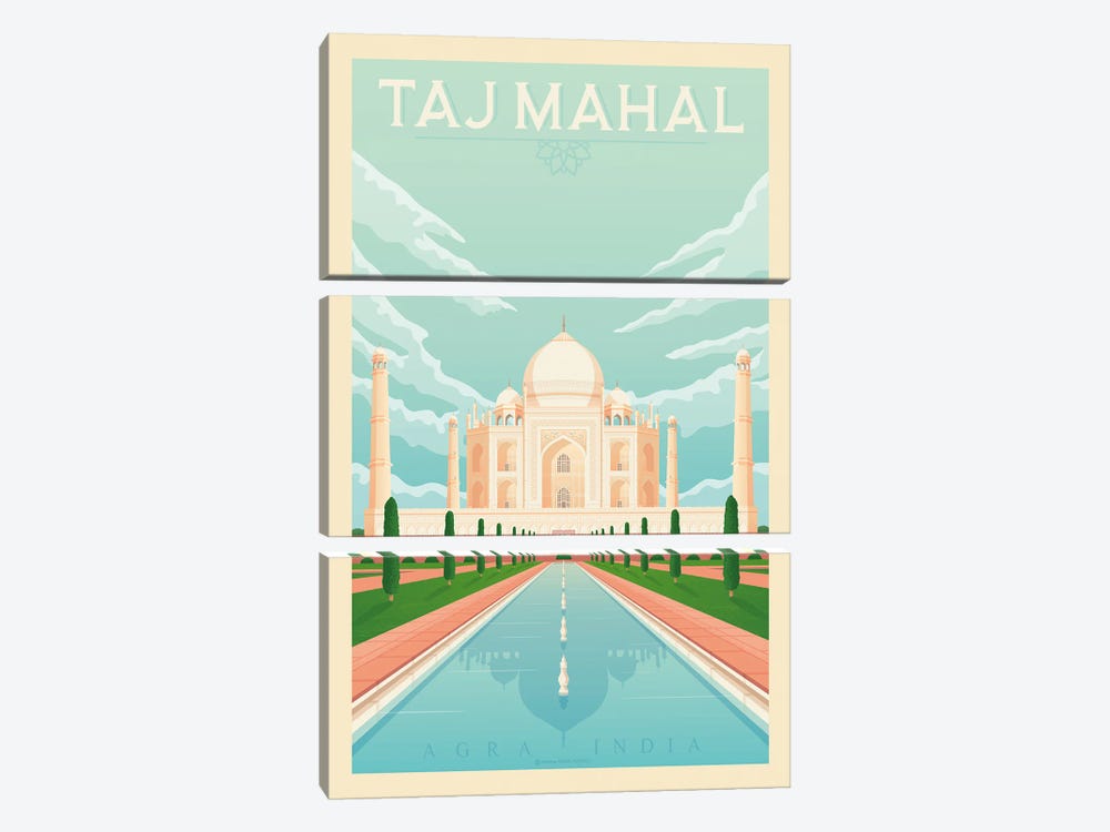 Taj Mahal India Travel Poster by Olahoop Travel Posters 3-piece Canvas Print