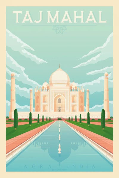 Indian Décor: Taj Mahal India Travel Poster by Olahoop Travel Posters